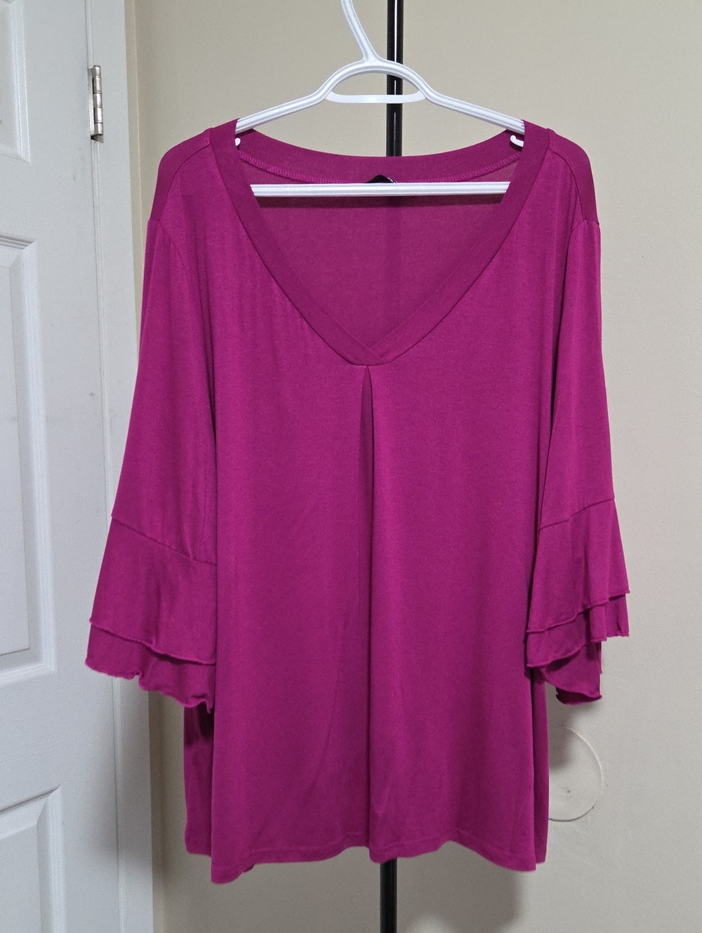 BloomChic Raspberry V-Neck Tunic with Tiered Ruffle Sleeves